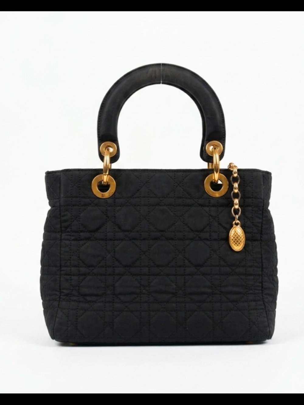 French Vintage Black Quilted Top-Handle Bag, Gold Hardware